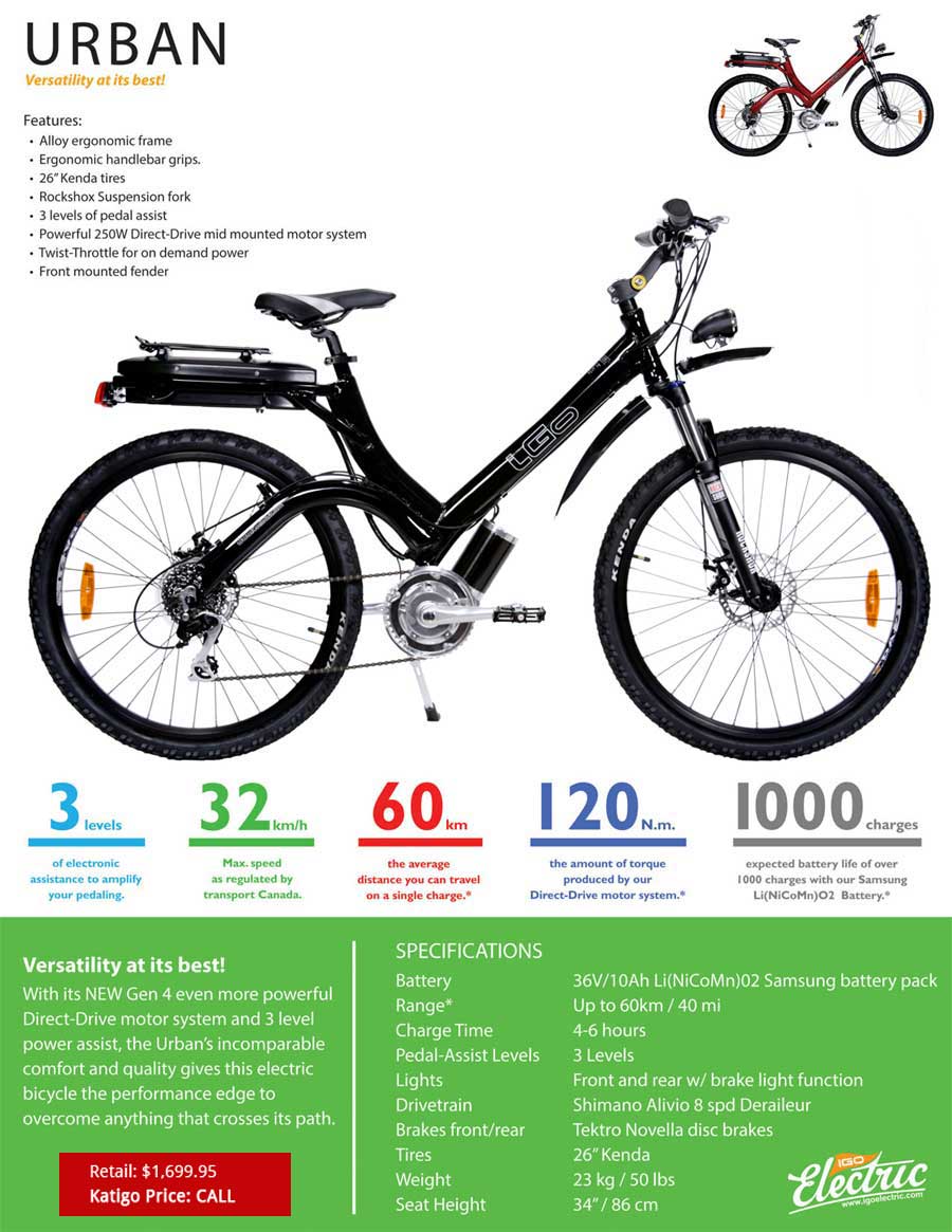 iGo Electric Bikes Urban at Katigo Bikes - www.katigobikes.com